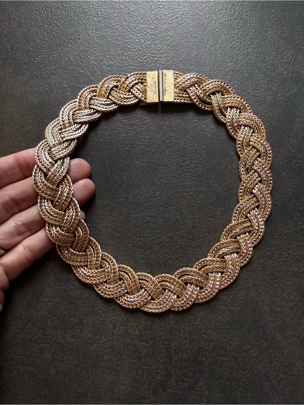 Vintage Gold Braided Foxtail Chain Choker Necklace 80’s Glam